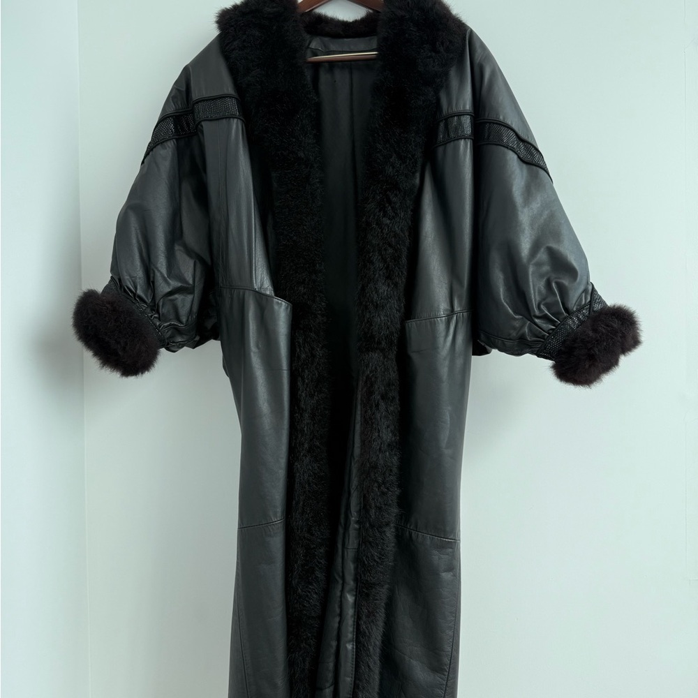 Vintage Real Leather Fur-Trimmed Women's Coat